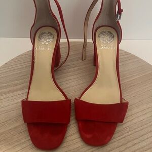 Vince Camuto Red Suede Block Heel Ankle Strap Sandals – 8.5M